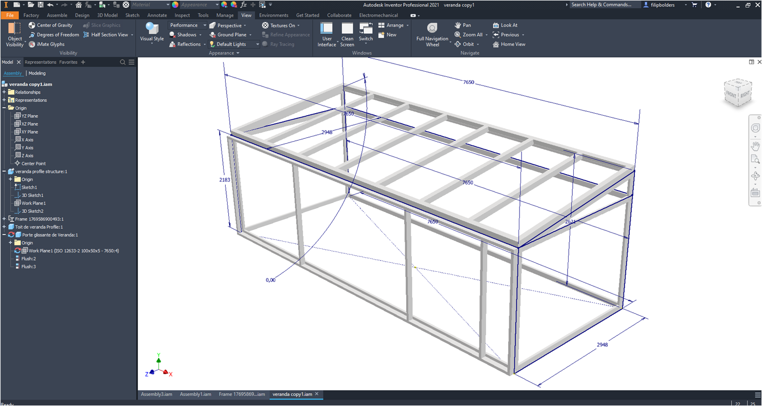 Autodesk Inventor Frame Generator assembly preview showing a non-confidential frame installation model